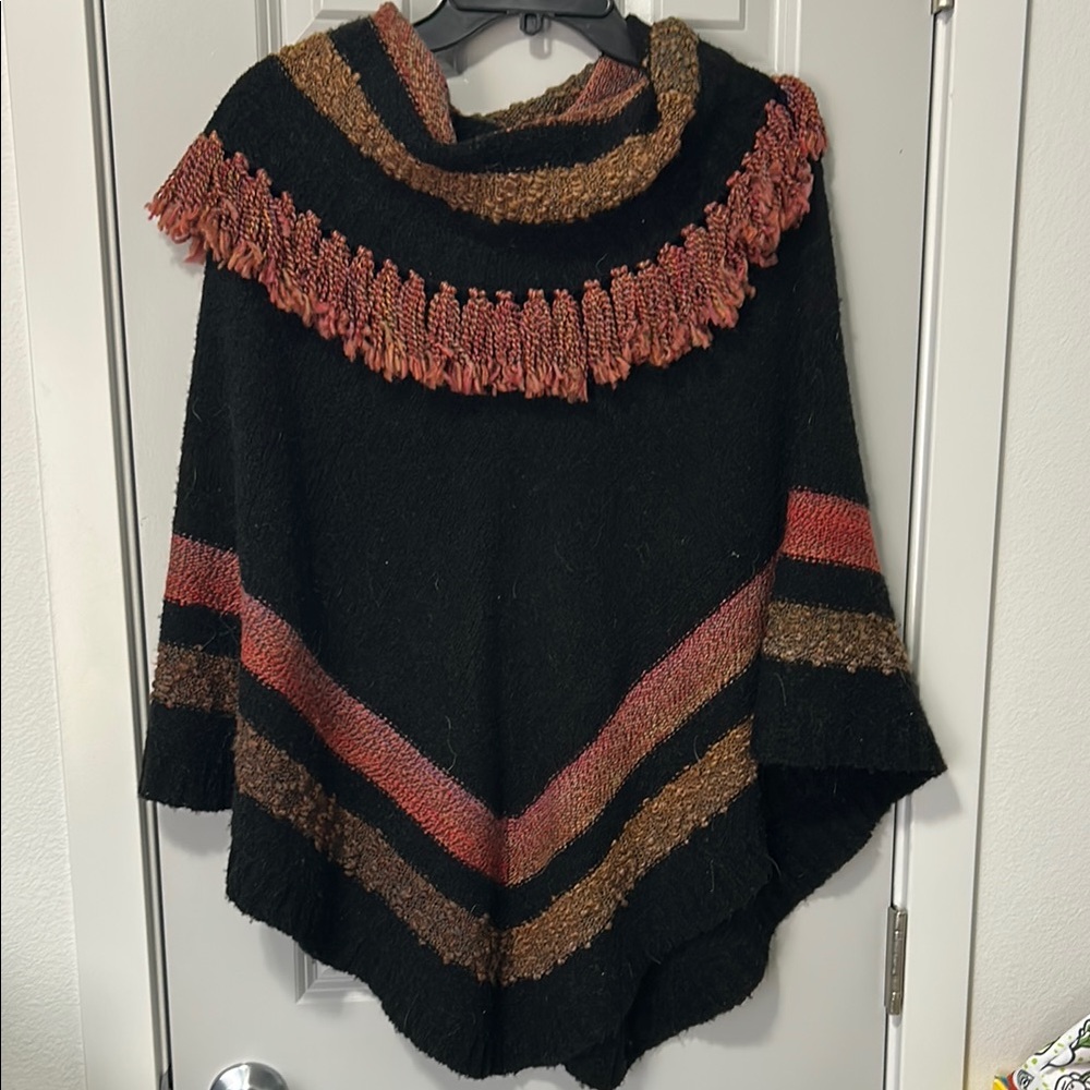 Z Women's Black Red and Brown Sweater Poncho